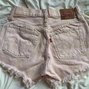 501 Levi's Light Pink Denim Shorts with grey stitching